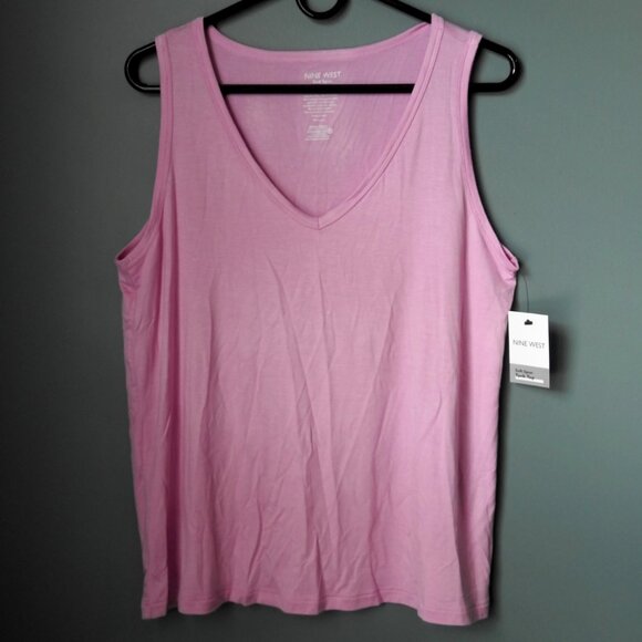 Nine West Soft Spun Large Tank, V Neck, Pink/Purple, NWT - Picture 1 of 6